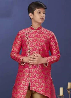 Red Heavy Silk Indowestern Sherwani Wedding Wear -C Bazaar Shop Red Heavy Silk Indowestern Sherwani KDBSRK502 b