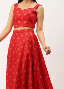Skirt From Red Jacquard Crop Top N Skirt With Cape After Six Wear