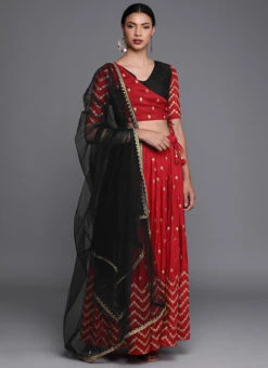 Red N Black Embroidered Lehenga Set Wedding Wear -C Bazaar Shop Red N Black Embroidered Lehenga Set GHBS01911718 u