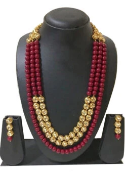 Red N Gold Necklace Set Party Wear -C Bazaar Shop Red N Gold Necklace Set JYSMVN10139 b