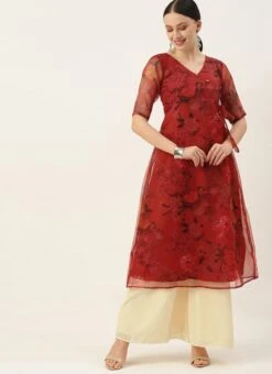 Red N Off White Printed Palazzo Set After Six Wear -C Bazaar Shop Red N Off White Printed Palazzo Set KSBS02108640 u