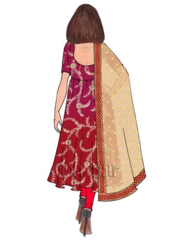 Red N Pink Gota Patti Chinnon Anarkali Suit Party Wear