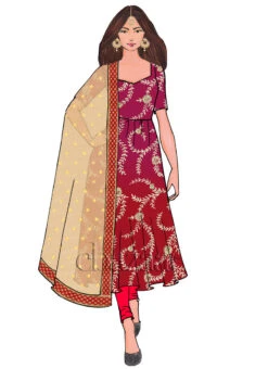 Red N Pink Gota Patti Chinnon Anarkali Suit Party Wear -C Bazaar Shop Red N Pink Gota Patti Chinnon Anarkali Suit SLBS1807888 u