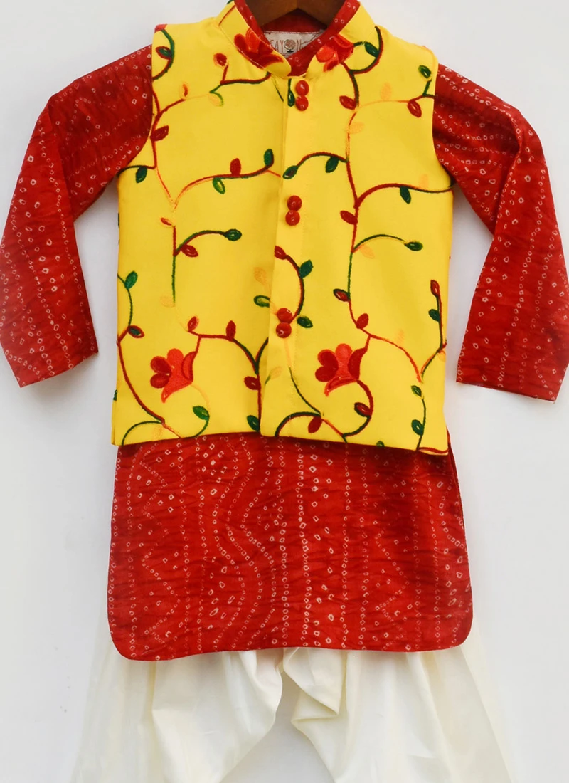 Red N Yellow Cotton Silk Bandhini Bandi Set 1 Red N Yellow Cotton Silk Bandhini Bandi Set