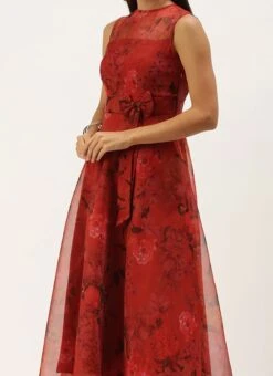 Red Organza Digital Printed Dress Party Wear