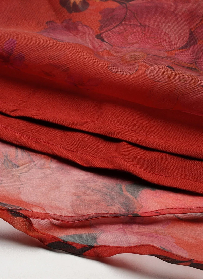 Red Organza Digital Printed Dress Party Wear 8 Red Organza Digital Printed Dress Party Wear - Image 8