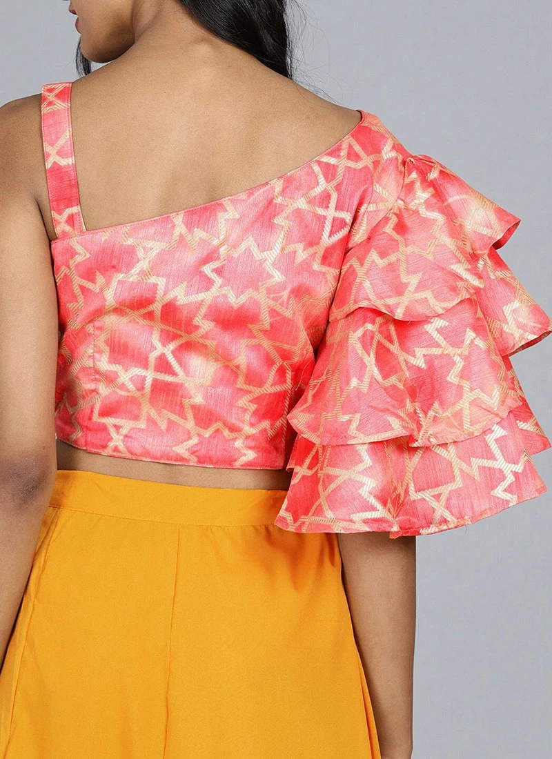 Red Printed Blouse With Flared Sleeves Festive Wear 6 Red Printed Blouse With Flared Sleeves Festive Wear - Image 6