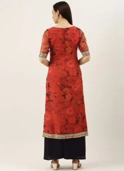 Red Printed Organza Calf Length Top Festive Wear -C Bazaar Shop Red Printed Organza Calf Length Top KRBS02307700 b