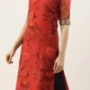 Red Printed Organza Calf Length Top Festive Wear