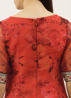 Red Printed Organza Calf Length Top Festive Wear -C Bazaar Shop Red Printed Organza Calf Length Top KRBS02307700 rrc2