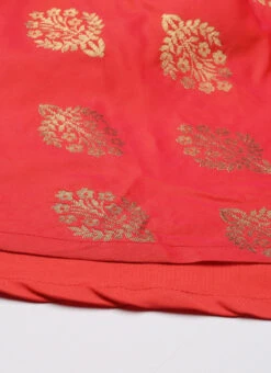 Red Taffeta Jacquard Half Circular Dress Festive Wear -C Bazaar Shop Red Taffeta Jacquard Half Circular Dress DRBS02204664 rrc3