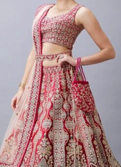 Red Velvet Resham N Hand Work Umbrella Lehenga Choli With Dupatta Wedding Wear