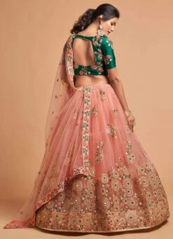 Rose Pink Net Embroidered Umbrella Lehenga Wedding Wear -C Bazaar Shop Rose Pink Net Embroidered Umbrella Lehenga GHSAK43157315 b