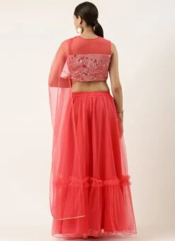 Dupatta From Rouge Pink Chinon Embroidered Lehenga Set After Six Wear -C Bazaar Shop Rouge Pink Chinon Embroidered Lehenga Set GHBS02209645 b 1