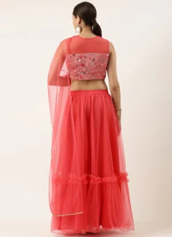 Skirt From Rouge Pink Chinon Embroidered Lehenga Set After Six Wear -C Bazaar Shop Rouge Pink Chinon Embroidered Lehenga Set GHBS02209645 b