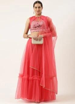 Dupatta From Rouge Pink Chinon Embroidered Lehenga Set After Six Wear -C Bazaar Shop Rouge Pink Chinon Embroidered Lehenga Set GHBS02209645 u 1