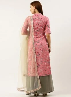 Top From Rouge Pink Embroidered Collar Neck Palazzo Suit After Six Wear -C Bazaar Shop Rouge Pink Embroidered Collar Neck Palazzo Suit SLBS02301736 b 1