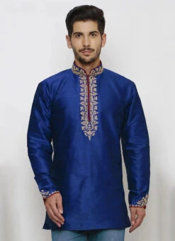 Royal Blue Art Silk Embroidered Kurta -C Bazaar Shop Royal Blue Art Silk Embroidered Kurta MMMDMF429 b