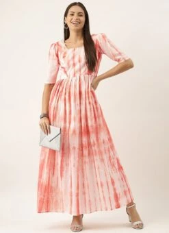 Rust Color Tie Dye Maxi Dress Festive Wear After Six Wear -C Bazaar Shop Rust Color Tie Dye Maxi Dress DRBS02202354 u