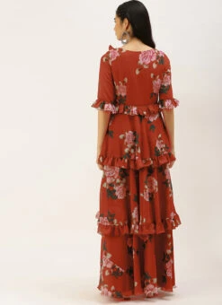 Rust Georgette Digital Printed Gown Festive Wear After Six Wear -C Bazaar Shop Rust Georgette Digital Printed Gown DRBS02206242 b