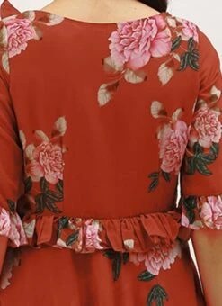 Rust Georgette Digital Printed Gown After Six Wear -C Bazaar Shop Rust Georgette Digital Printed Gown DRBS02206242 rrc2 1