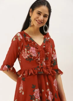 Rust Georgette Digital Printed Gown Festive Wear After Six Wear -C Bazaar Shop Rust Georgette Digital Printed Gown DRBS02206242 rrc3