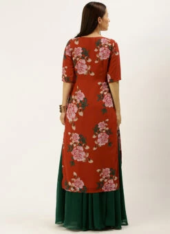 Rust Printed N Green Georgette Kurta Skirt Set After Six Wear -C Bazaar Shop Rust Printed N Green Georgette Kurta Skirt Set KSBS02107573 b