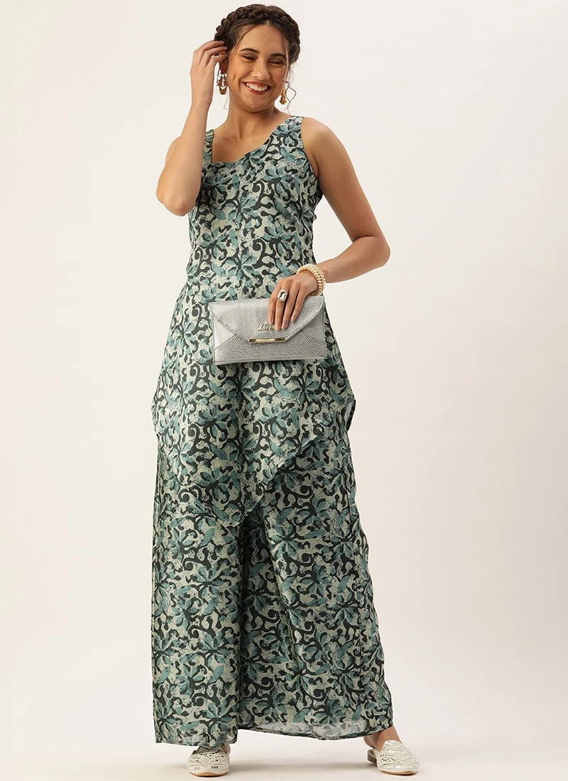 Bottom From Sage Green Art Silk Digital Printed Co Ords Set After Six Wear 3 Bottom From Sage Green Art Silk Digital Printed Co Ords Set After Six Wear - Image 3