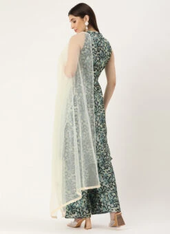 Top From Sage Green Art Silk Digital Printed Top N Pant Suit After Six Wear -C Bazaar Shop Sage Green Art Silk Digital Printed Top N Pant Suit SLBS02210949 b