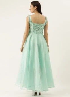 Sea Blue Embroidered Asymmetrical Gown Party Wear -C Bazaar Shop Sea Blue Embroidered Asymmetrical Gown IWBS02007303 b