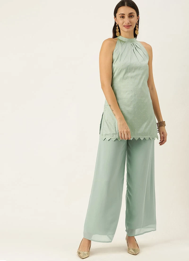 Sea Green Jacquard Kurta Festive Wear 3 Sea Green Jacquard Kurta Festive Wear - Image 3