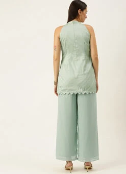 Sea Green Kurta With Wide Leg Pants Festive Wear -C Bazaar Shop Sea Green Kurta With Wide Leg Pants KSBS02109739 b