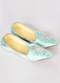 Sea Green Velvet Hand Work Mojri