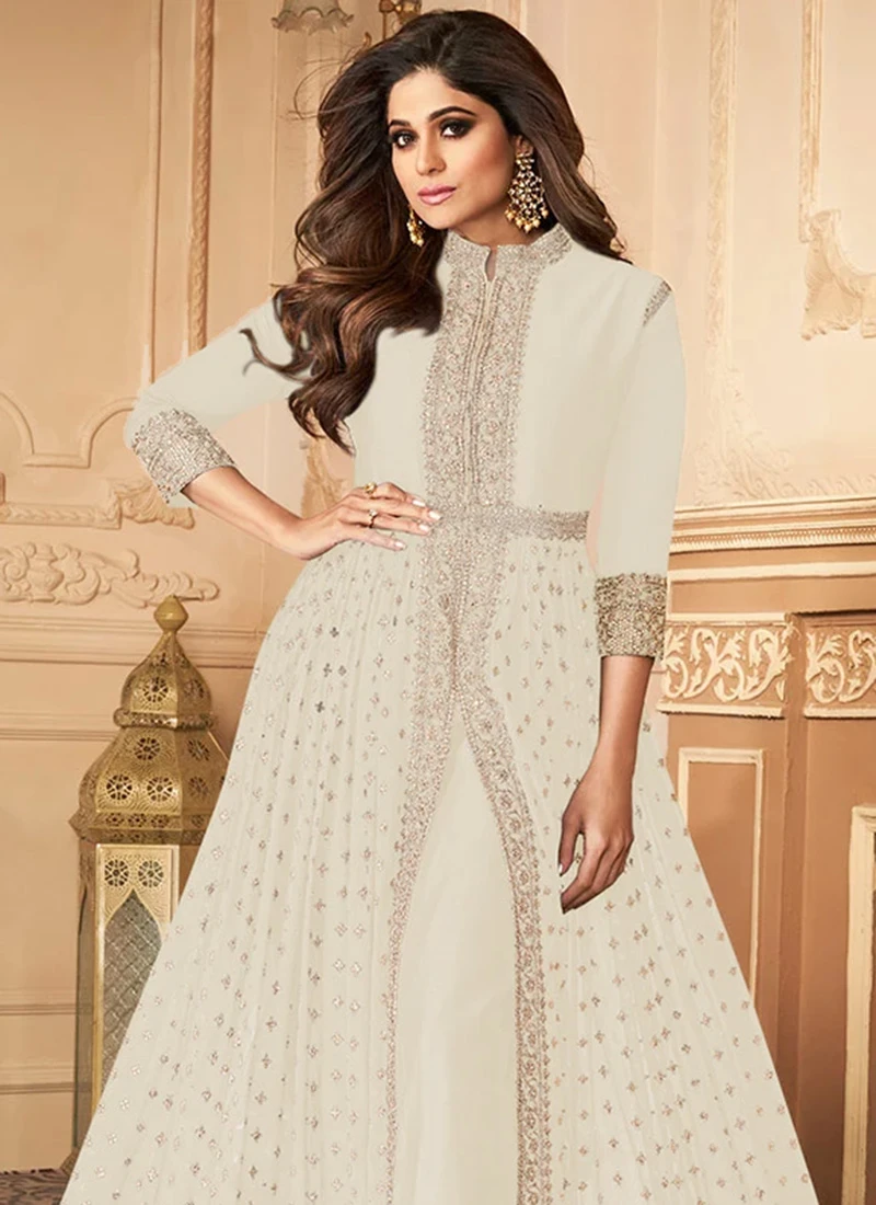 Shamita Shetty Off White Georgette Anarkali Suit Party Wear 4 Shamita Shetty Off White Georgette Anarkali Suit Party Wear - Image 4