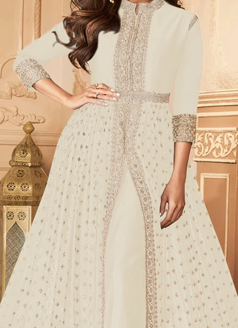 Shamita Shetty Off White Georgette Anarkali Suit Party Wear 1 Shamita Shetty Off White Georgette Anarkali Suit Party Wear