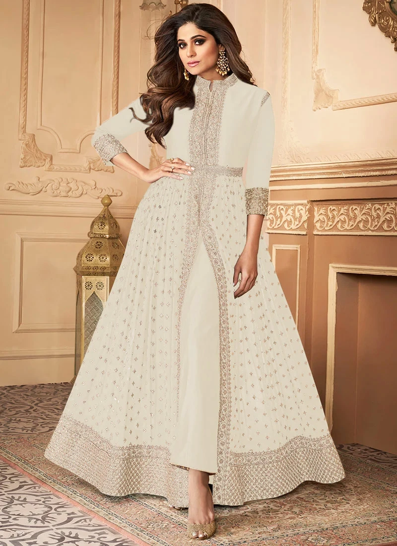 Shamita Shetty Off White Georgette Anarkali Suit Party Wear 3 Shamita Shetty Off White Georgette Anarkali Suit Party Wear - Image 3