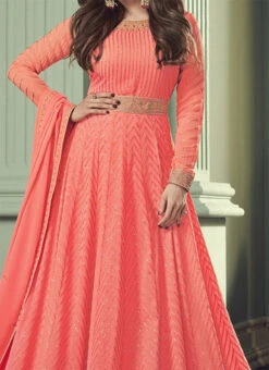 Shamita Shetty Peach Georgette Embroidered Anarkali Suit Party Wear