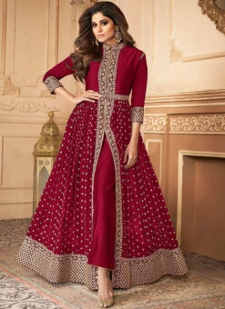 Shamita Shetty Wine Georgette Embroidered Anarkali Party Wear 6 Shamita Shetty Wine Georgette Embroidered Anarkali Party Wear -C Bazaar Shop Shamita Shetty Wine Georgette Embroidered Anarkali SLSCC22827152A u