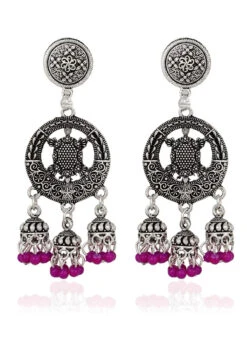 Silver N Pink Danglers -C Bazaar Shop Silver N Pink Danglers ERMPF9107 b
