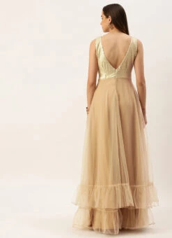 Silver Sequins Embroidered N Light Beige Net Gown Festive Wear -C Bazaar Shop Silver Sequins Embroidered N Light Beige Net Gown IWBS02211072 b