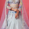 Sky Blue Embroidered And Hand Work Art Silk Umbrella Lehenga Wedding Wear