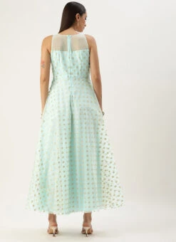 Sky Blue Organza Jacquard Dress Festive Wear -C Bazaar Shop Sky Blue Organza Jacquard Dress DRBS02303569 b