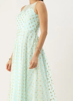 Sky Blue Organza Jacquard Dress Festive Wear