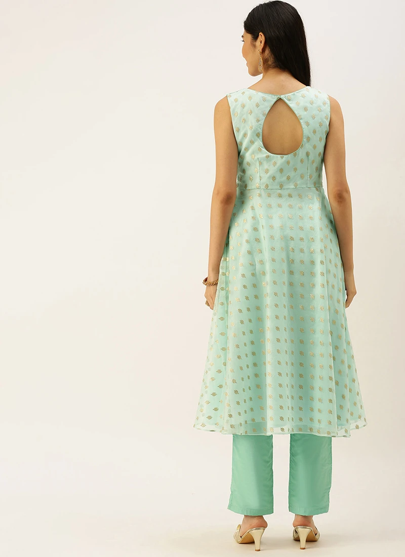 Sky Blue Organza Jacquard Kurta Set Festive Wear 4 Sky Blue Organza Jacquard Kurta Set Festive Wear - Image 4