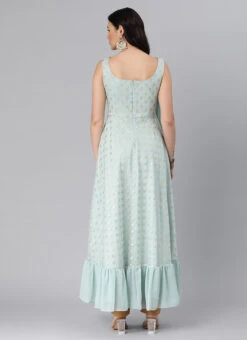 Sky Blue Organza Jacquard N Green Georgette Dress Wedding Wear 11 Sky Blue Organza Jacquard N Green Georgette Dress Wedding Wear -C Bazaar Shop Sky Blue Organza Jacquard N Green Georgette Dress DRBS02205066 b