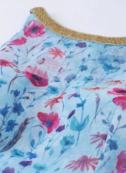 Sky Blue Printed Organza Asymmetrical Dress After Six Wear -C Bazaar Shop Sky Blue Printed Organza Asymmetrical Dress DRBS02105407 rrc1