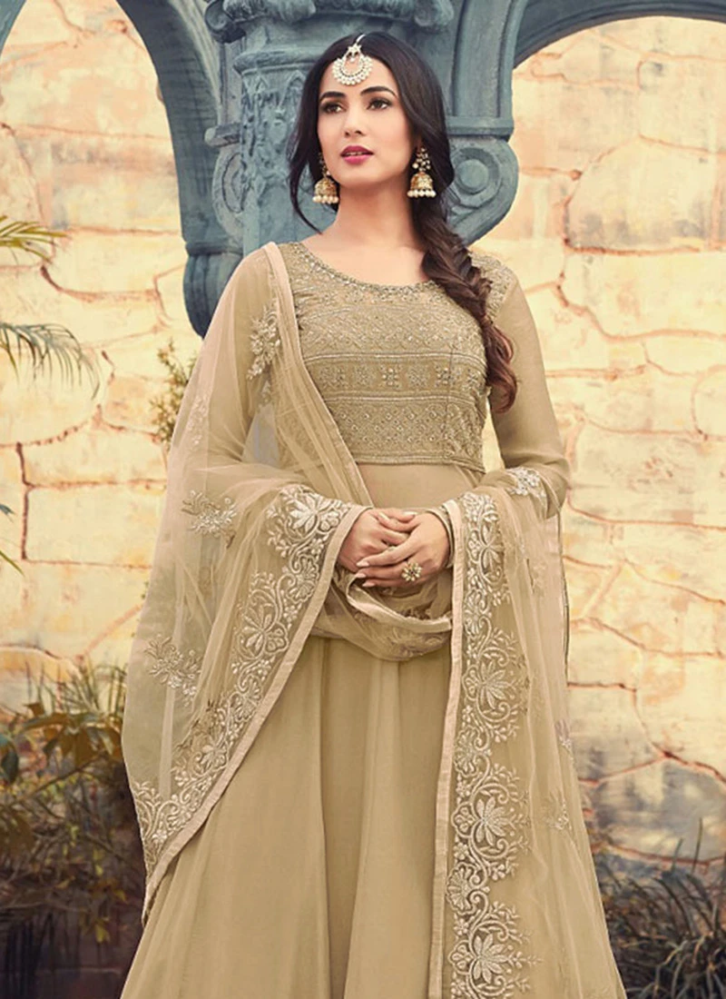 Sonal Chauhan Beige Georgette Abaya Style Anarkali Party Wear 4 Sonal Chauhan Beige Georgette Abaya Style Anarkali Party Wear - Image 4