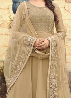Sonal Chauhan Beige Georgette Abaya Style Anarkali Party Wear