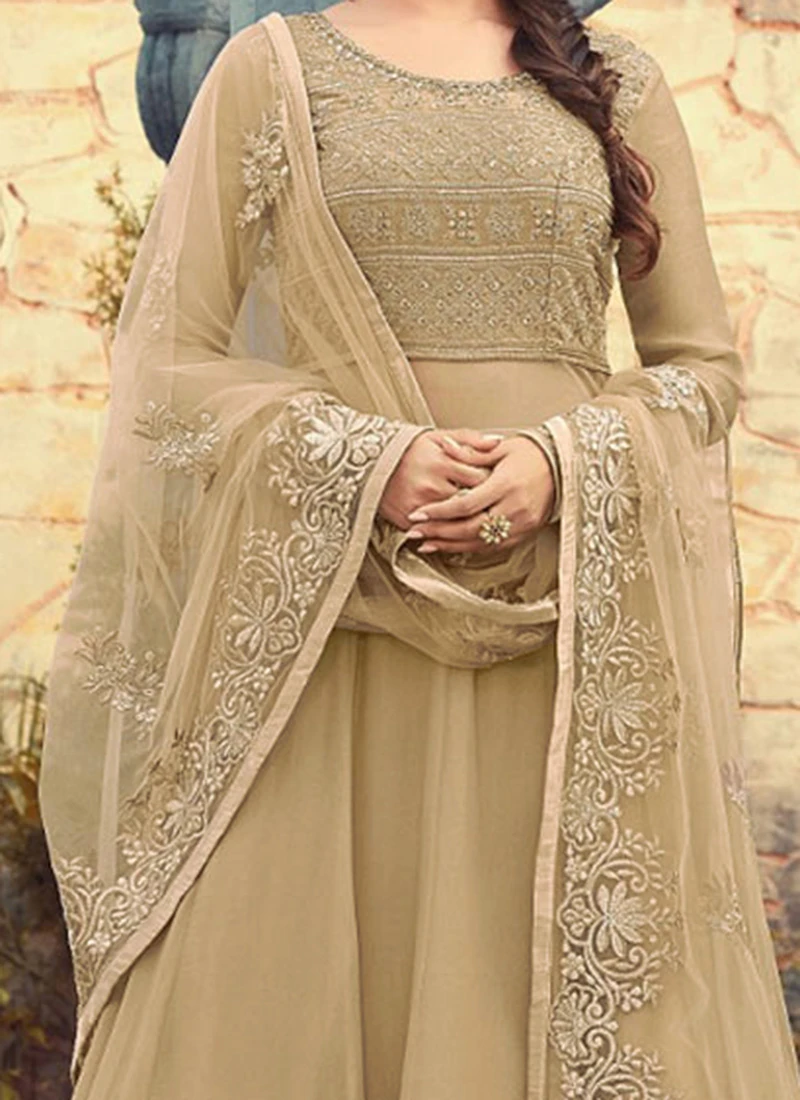 Sonal Chauhan Beige Georgette Abaya Style Anarkali Party Wear 1 Sonal Chauhan Beige Georgette Abaya Style Anarkali Party Wear