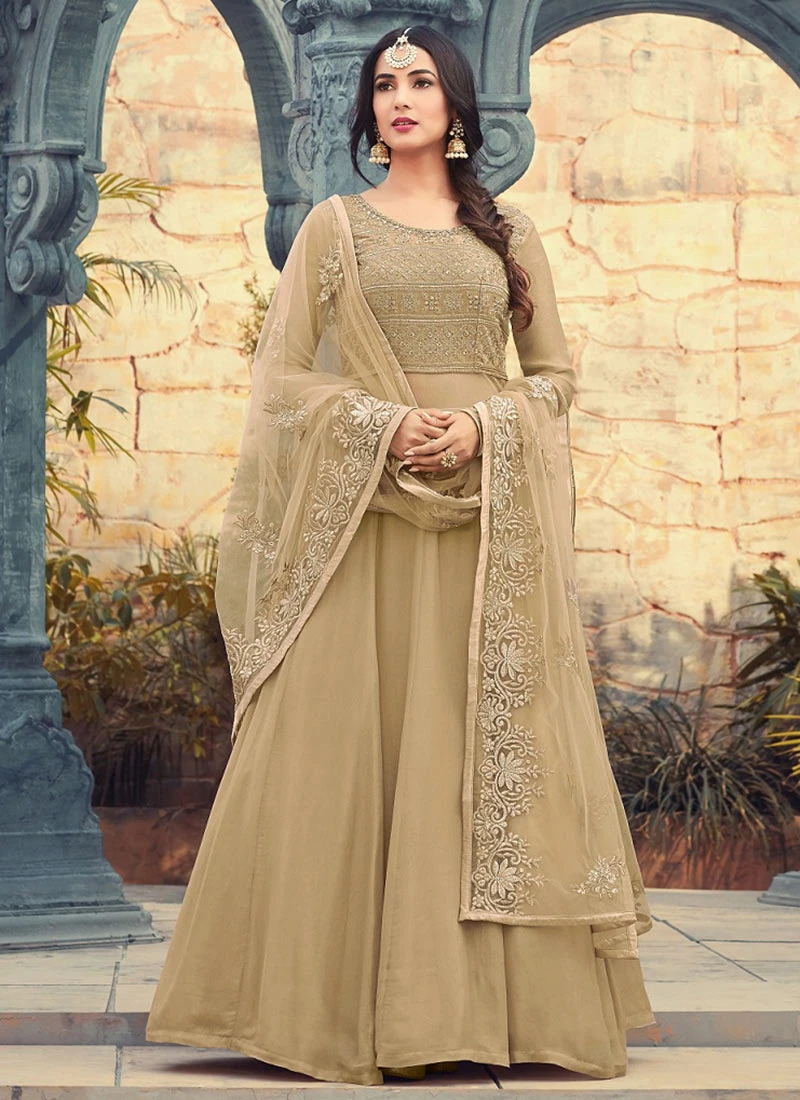Sonal Chauhan Beige Georgette Abaya Style Anarkali Party Wear 3 Sonal Chauhan Beige Georgette Abaya Style Anarkali Party Wear - Image 3